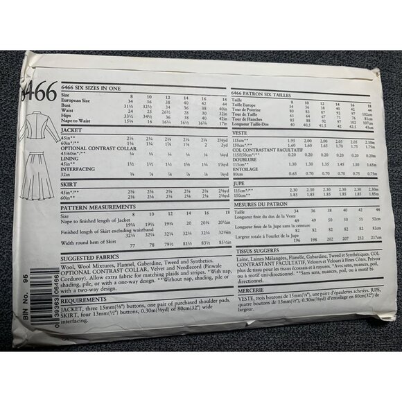 New Look Misses Jacket Skirt Sewing Pattern sz 8-18 6466 - uncut - Picture 2 of 3